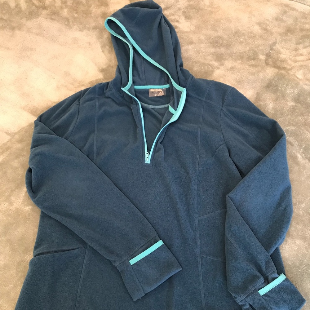 Athleta Quarter Zip Fleece Hoodie, Teal Ladies 2XL